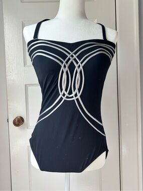 Gottex Sz 12 Women’s Maillot Glamorous One-Piece Swimsuit with Silver Trim